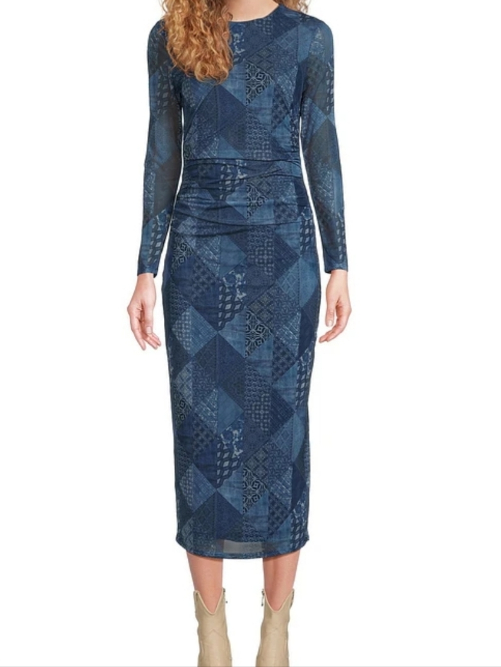Reba Mesh Patchwork Graphic Print Crew Neck